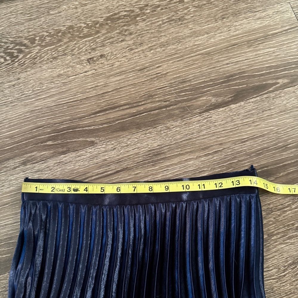 Sandro Navy Blue Pleated Satin Midi Skirt - Picture 11 of 11